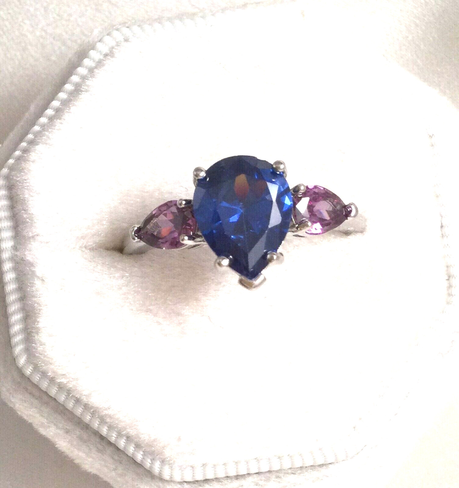 Jewellery Pear Cut Blue Sapphire and Amethysts Engagement Ring White Gold Finish
