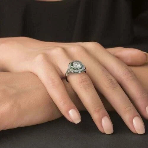 Vintage Art Deco Style 3Ct Lab Created Diamond Engagement 14K White Gold FN Ring