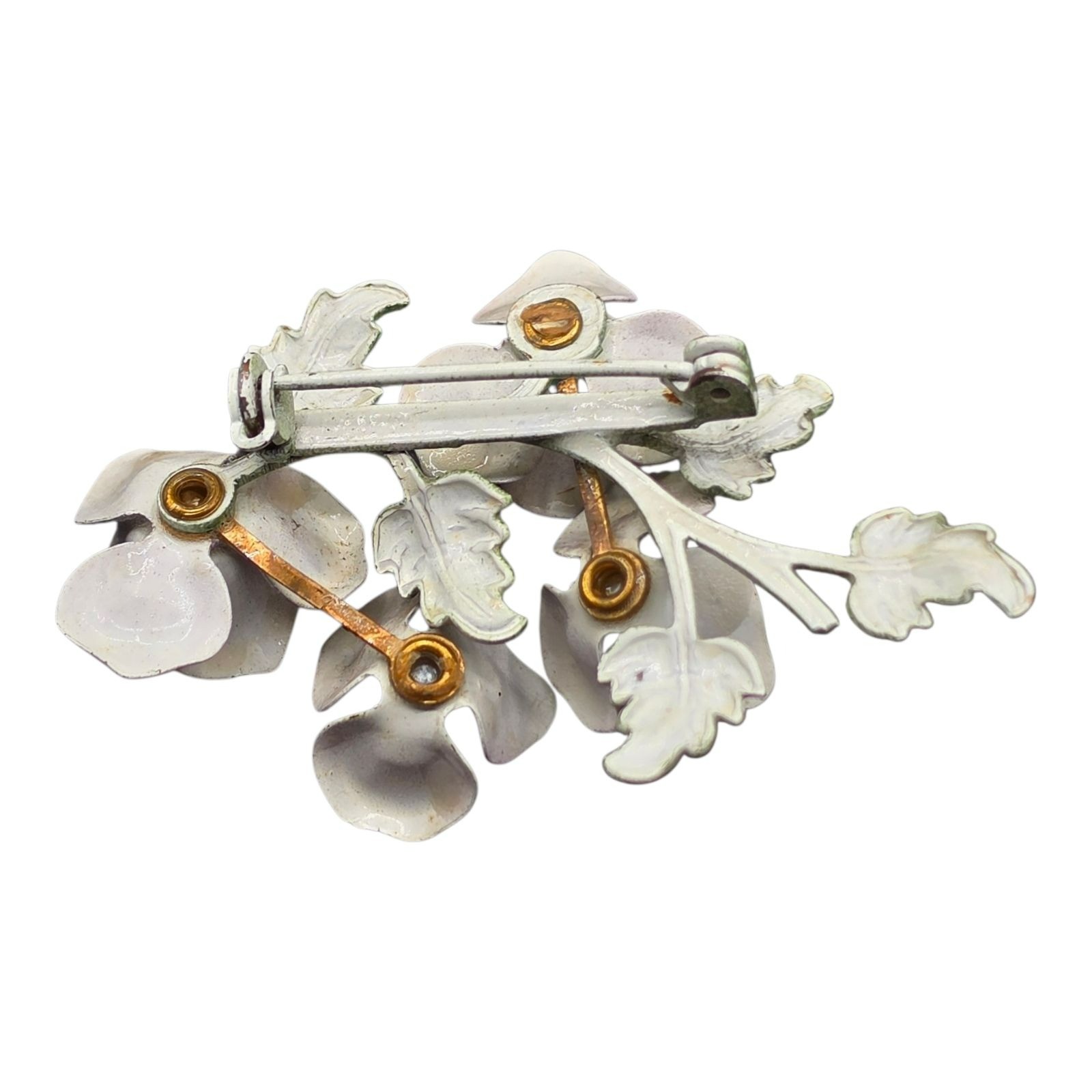 Lilac Enamel Floral Brooch Clip-On Earrings Set Faux Pearls Vintage Jewelry