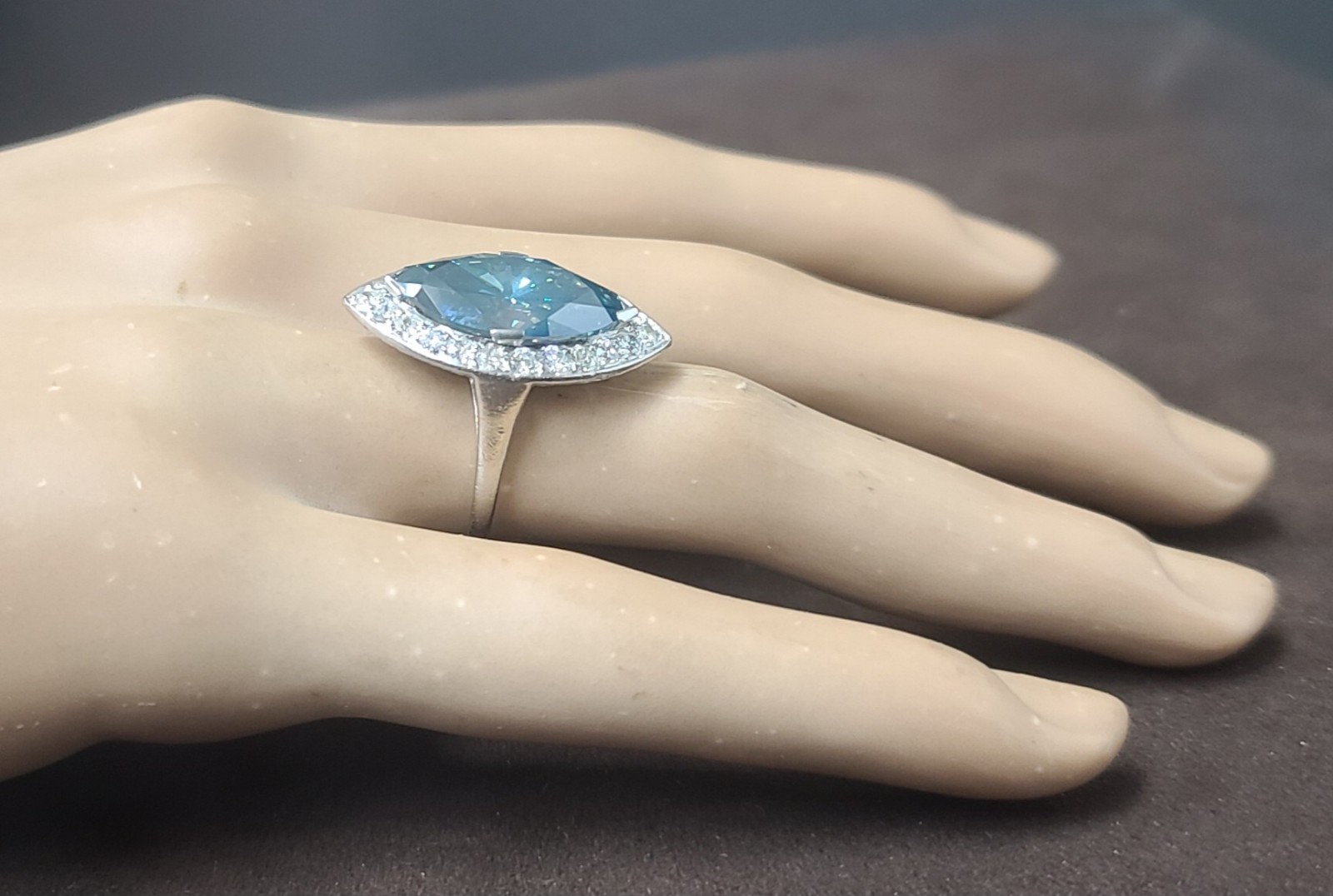 Vintage Platinum Engagement Ring 7.88ct.Natural Teal Blue Marquise Diamond