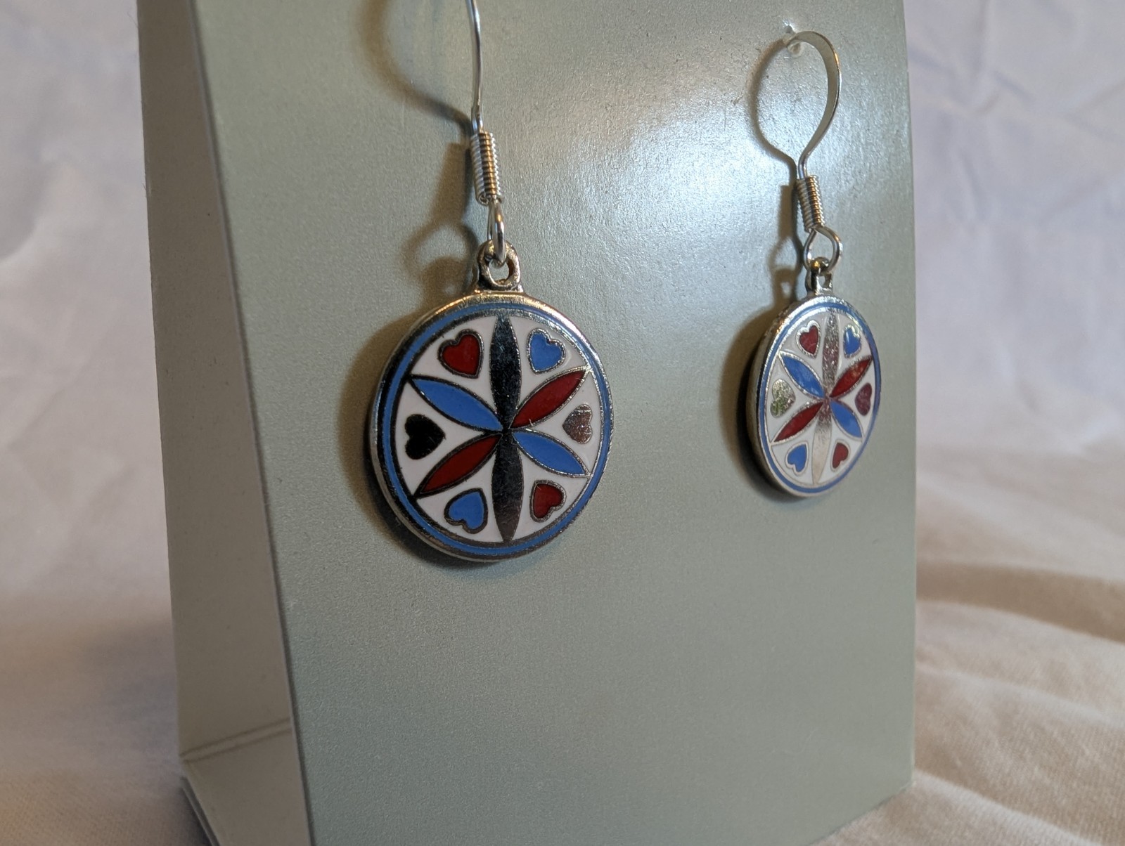 Hoffman Pennsylvania Dutch Quilt Folk Art Hex Sign Compass Rose Enamel Earings