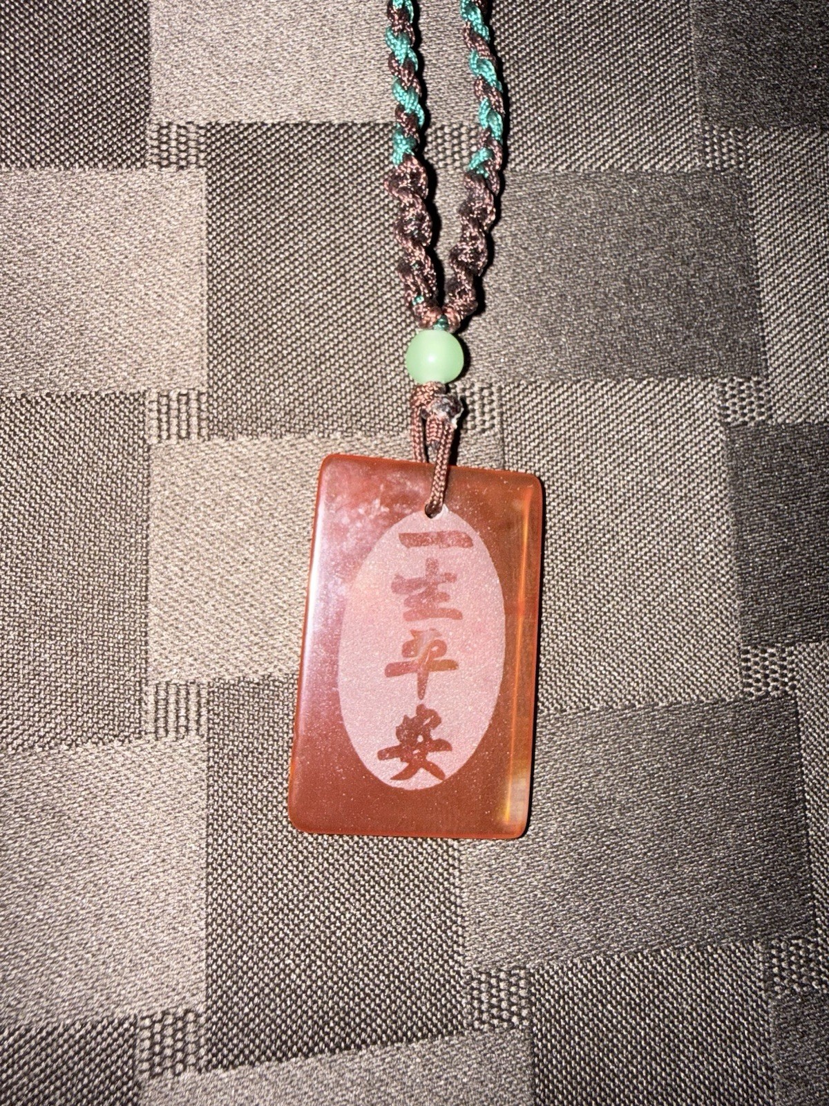 Vintage carnelian necklace pendant with jade