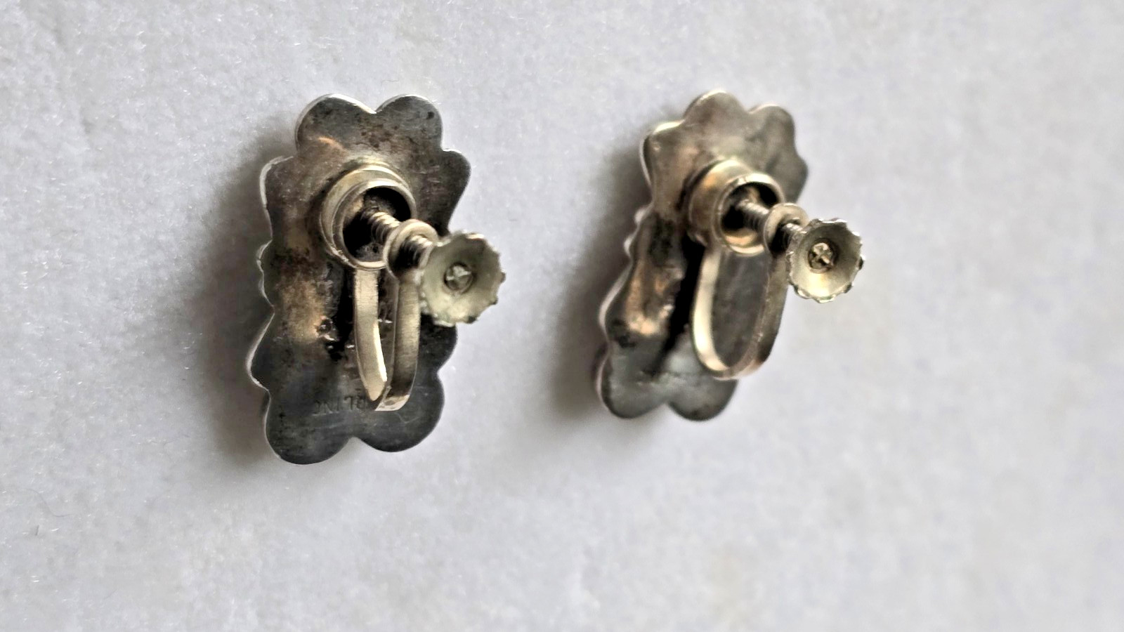 Vintage Earrings 925 Sterling Silver Authentic Abalone Stones Screw back