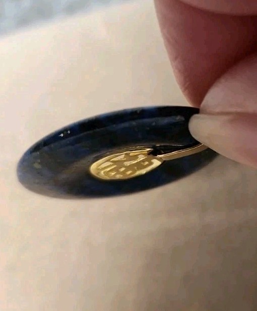 Beautiful Gold Tone Lapis Circle/Good Fortune Pendant Only