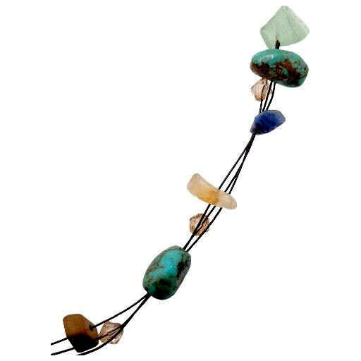Natural Gemstone Necklace Floating Wire Collar Choker 16″