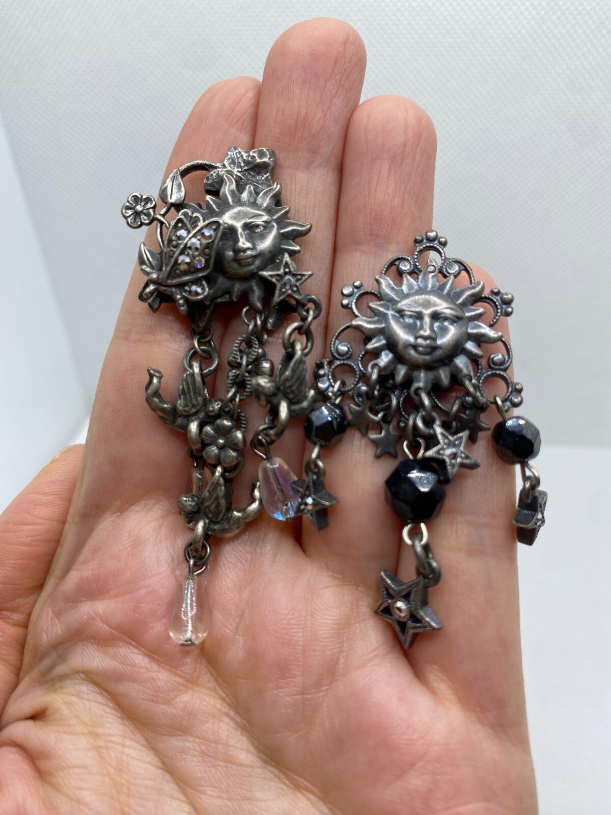 Vintage Kirks Folly Mismatched Pair Earrings Celestial Sun Star Angels Flowers