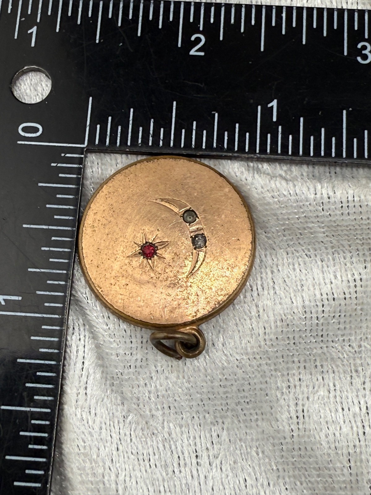 Vintage Gold Filled Pendant Charm Paste Stones Half Moon Celestial