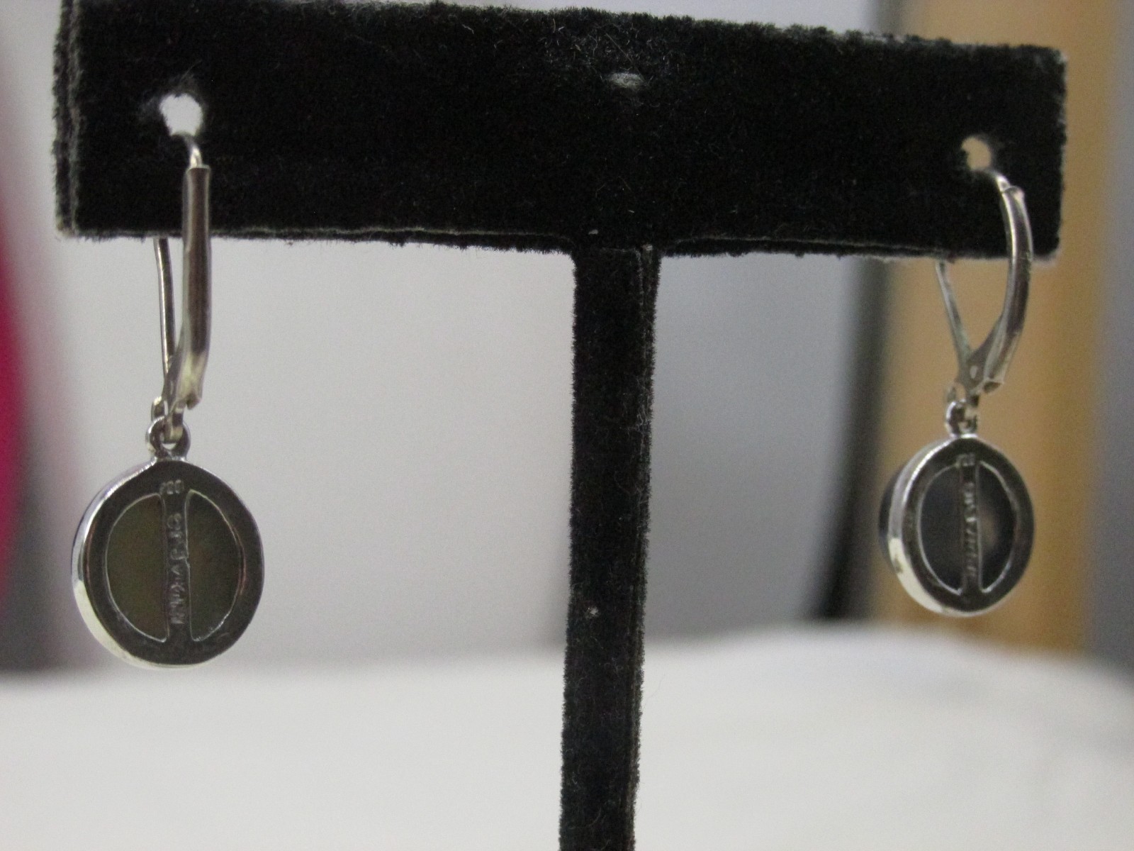 PJC India Sterling Silver Oil Spill Druzy Drop Style Pierced Earrings 1″ #439