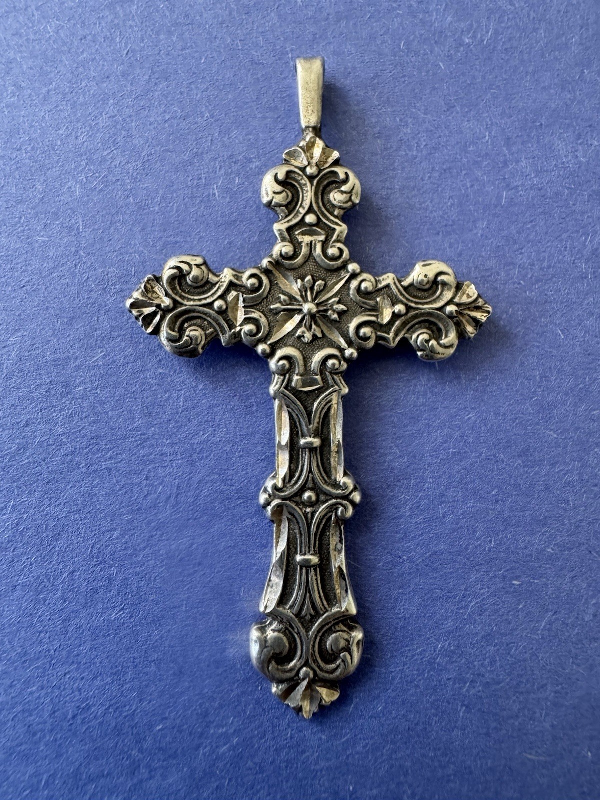 Antique Victorian .925 Sterling Silver Gothic Cross Pendant Ornate Religious