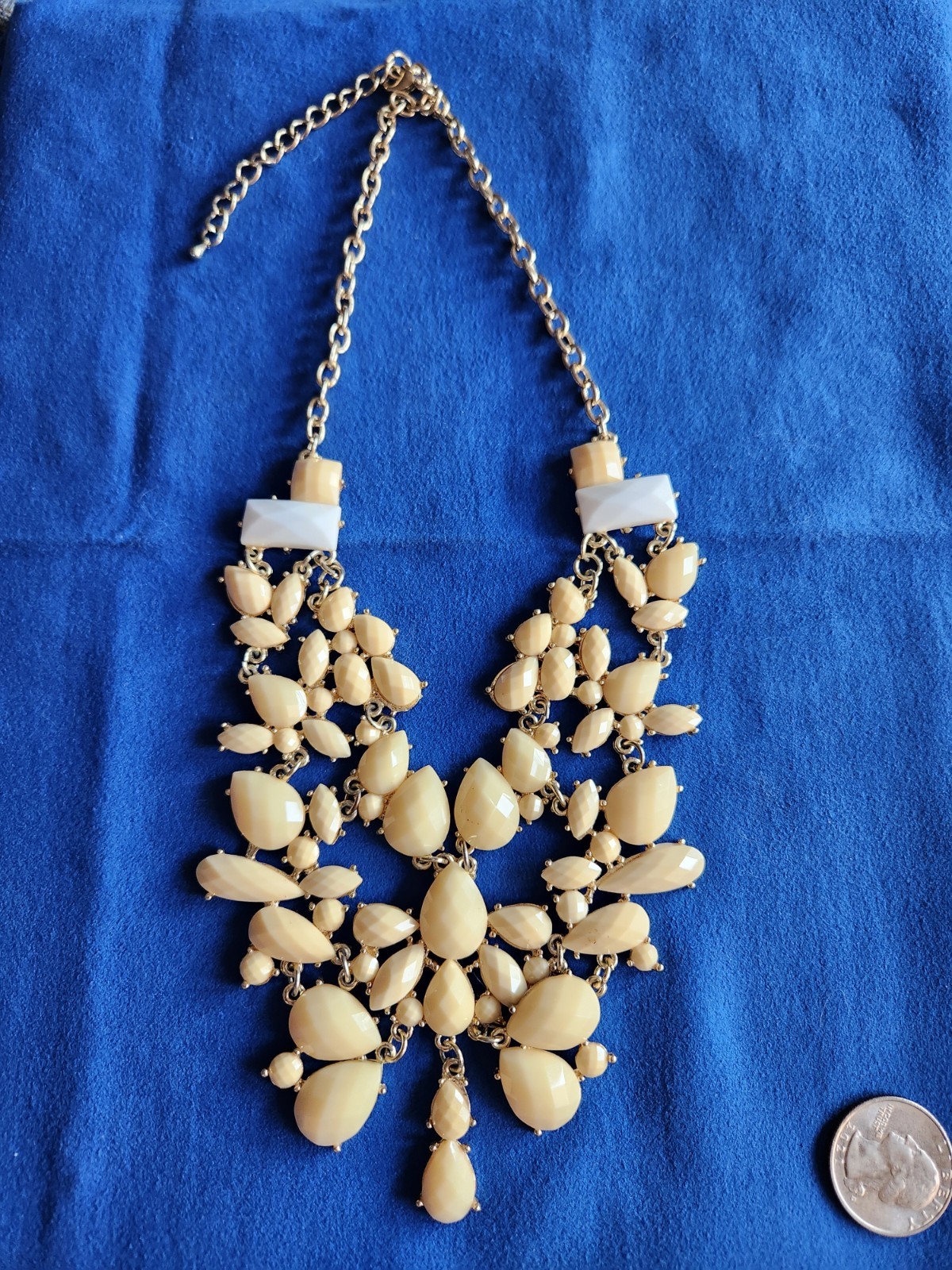 Off White Flower Large Statement Necklace 26” Runway Capable Trendy Formal