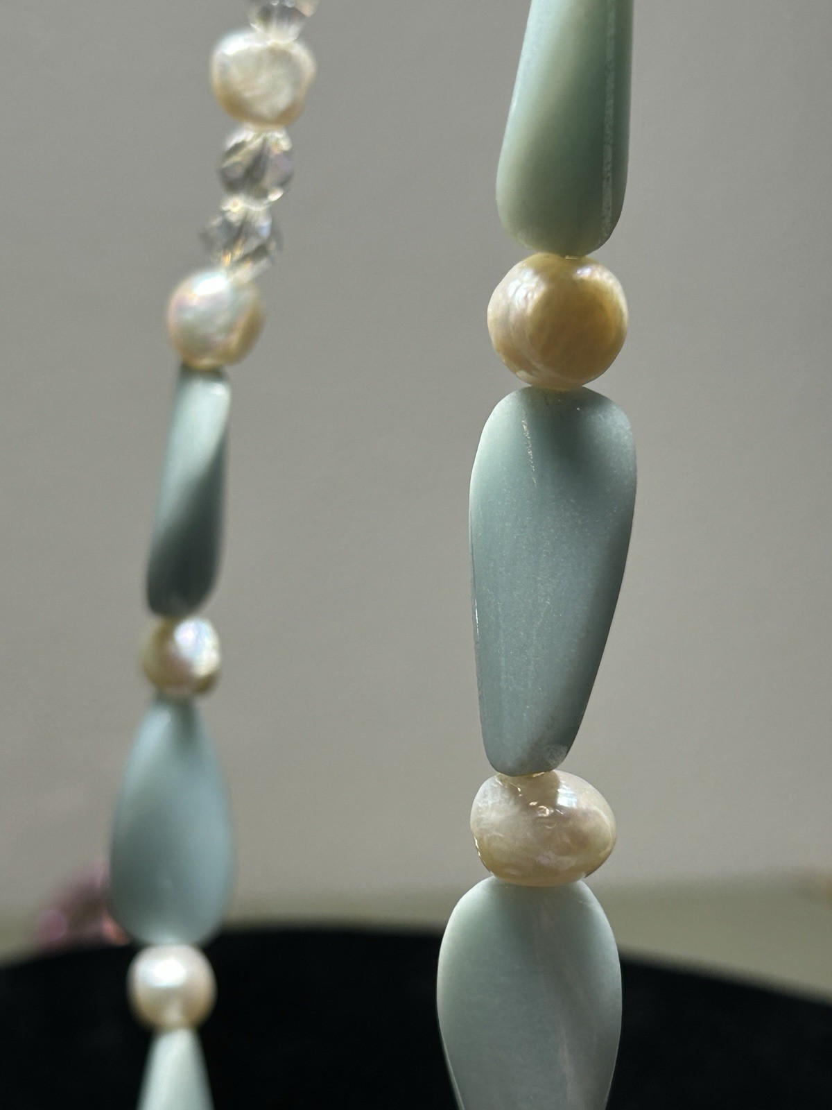 Carved Stone Fresh Water Pearls MOP Aurora Crystal Beaded Necklace