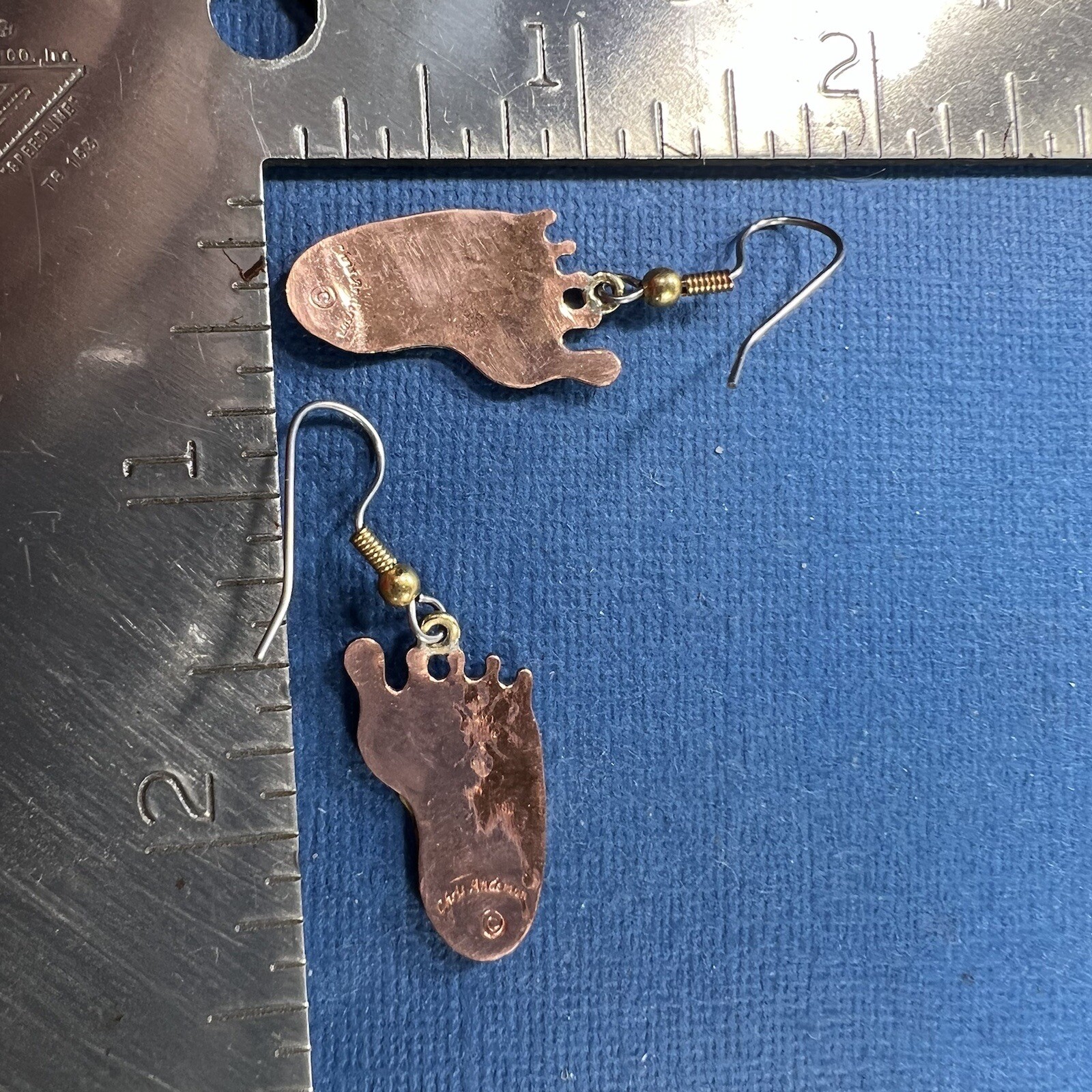 Copper & Brass feet 1 3/4″ x 5/8″ estate pierced wire earrings A25