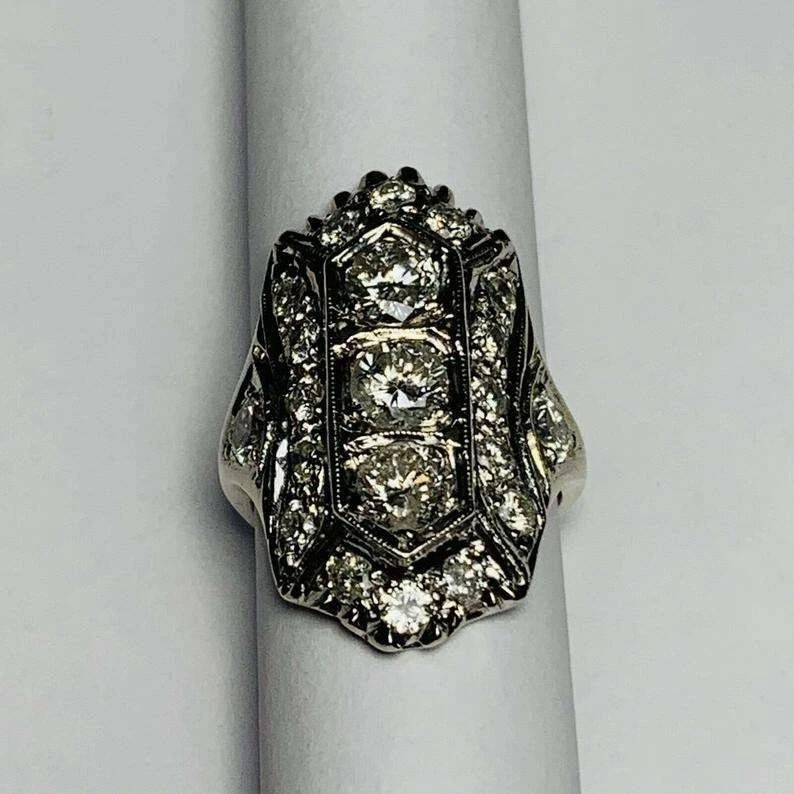 Art Deco Style Round Cut Lab Created Diamond Filigree 925 Silver Engagement Ring