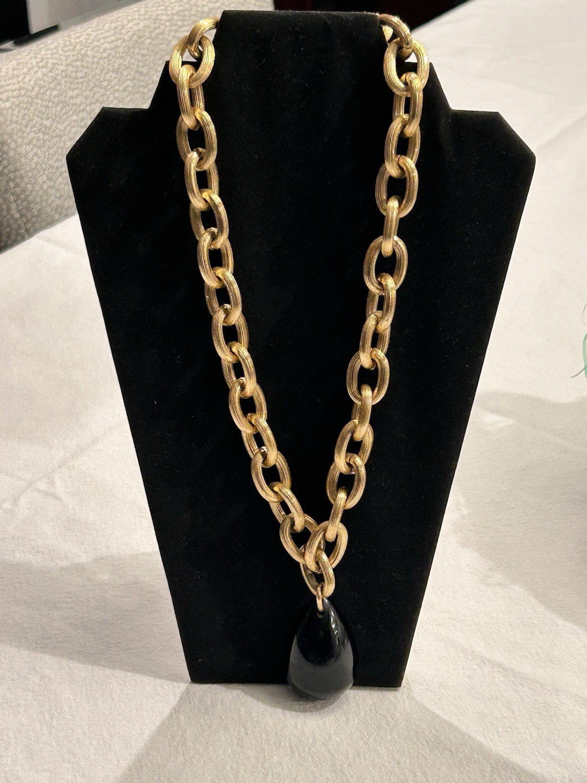 Vintage Light Chunky Necklace with Large Black Pendant Bold Statement Piece