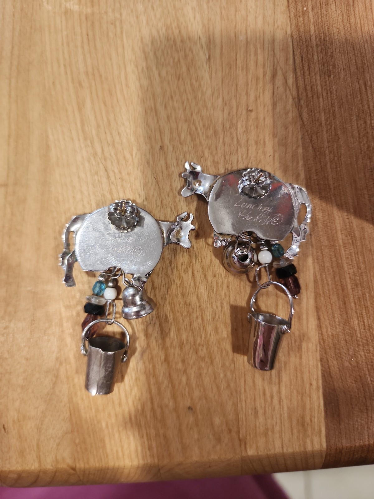 Vintage LUNCH AT THE RITZ Enamel Cow Pierced Earrings Signed. Retired. Rare!