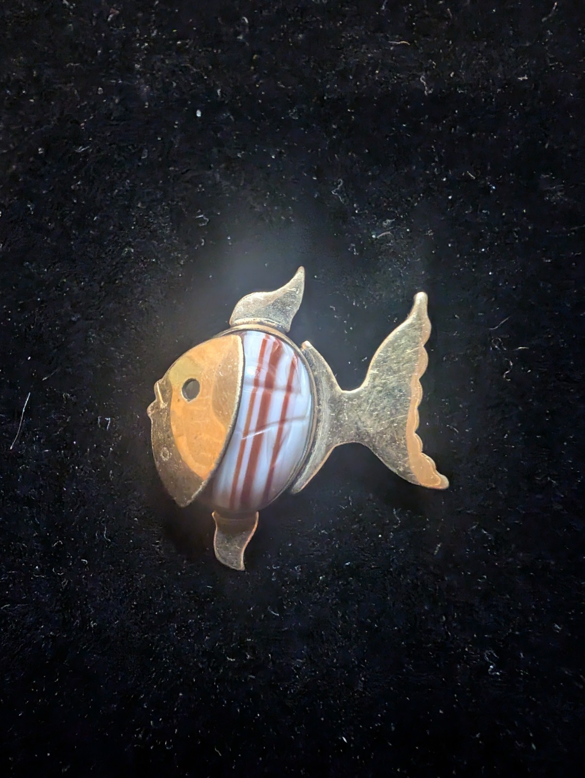 12k Gold Filled Gold Fish Brooch Red Banded Agate Stone