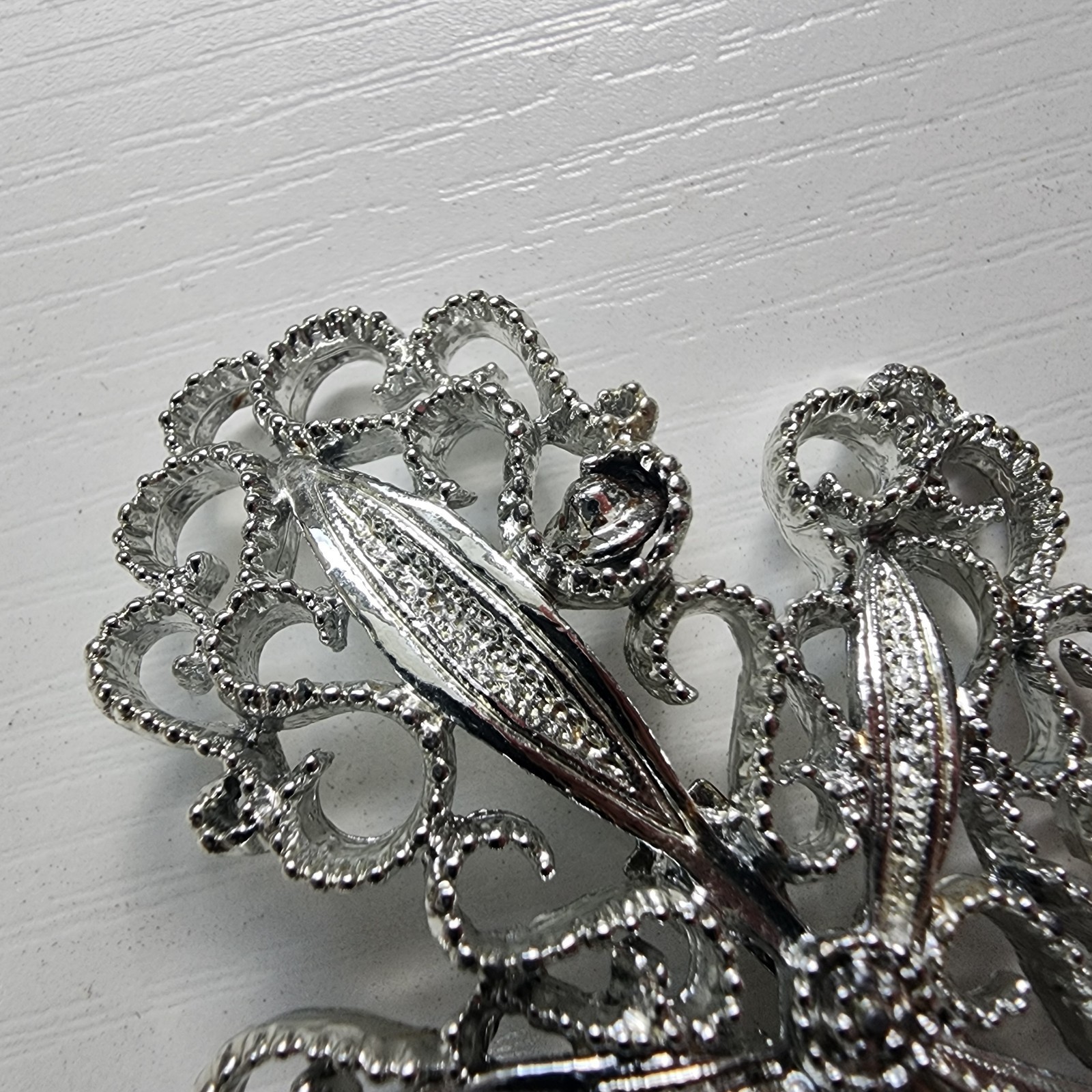 Gerry Vintage Signed Silver Toned Sparkle Wheat 1960 Brooch Pin Bouquet Leaves