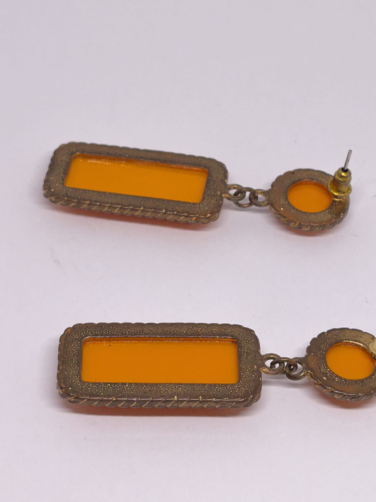 Vintage Orange Statement Earrings – Art Deco Style Gold Tone Dangle Earrings