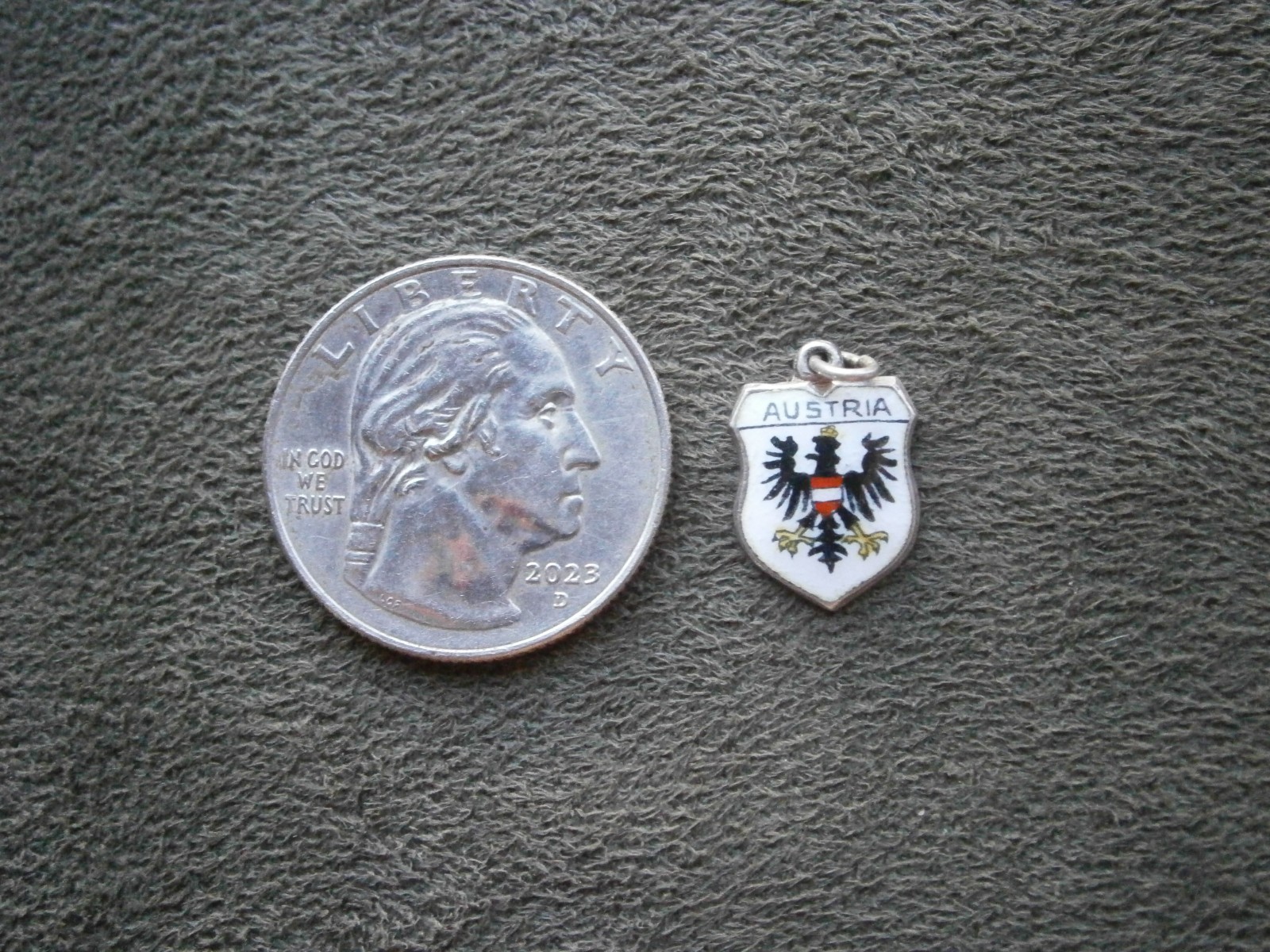 Austria Eagle Vintage 800 REU Silver Enamel Travel Shield Bracelet Charm Pendant