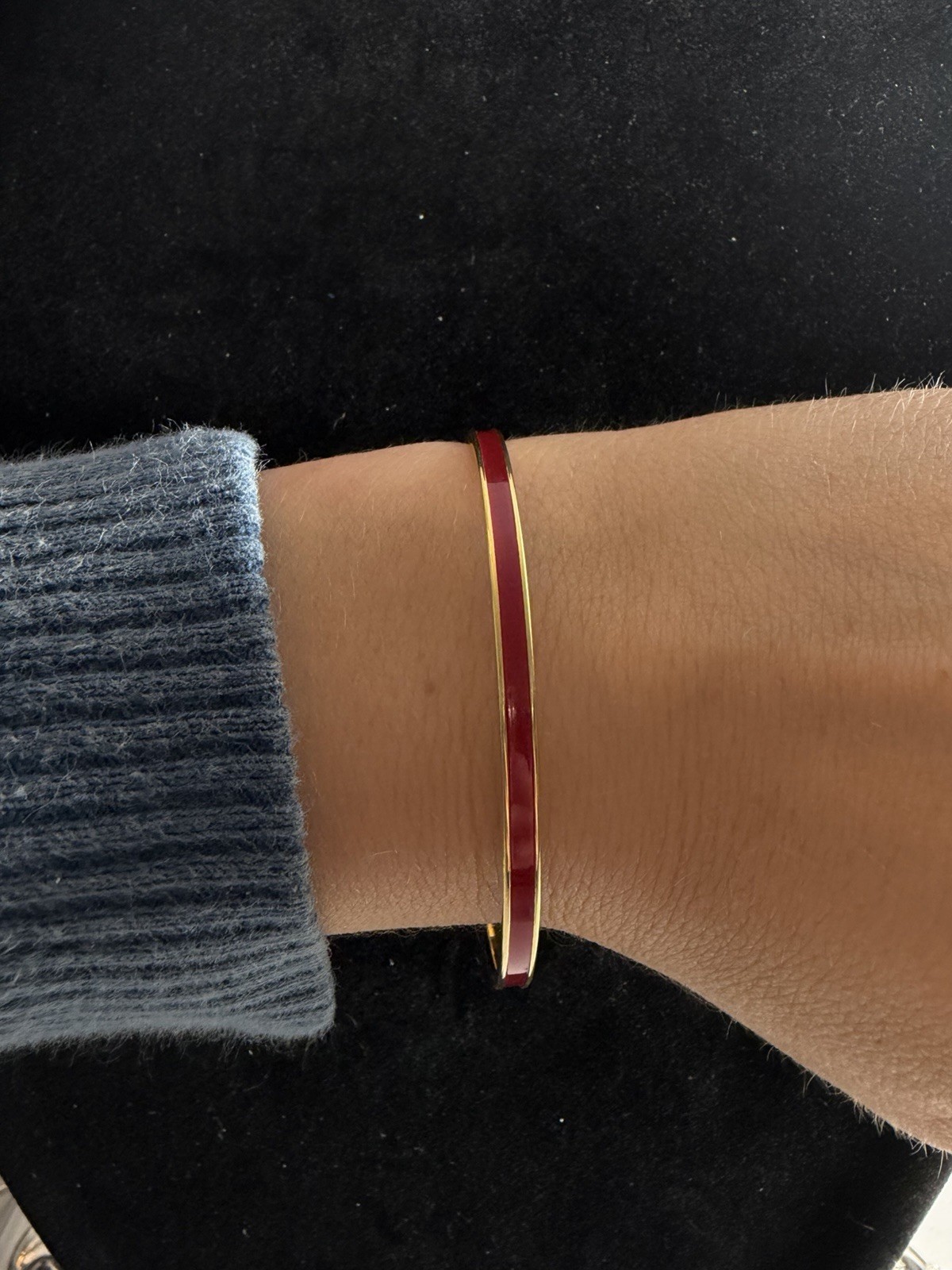 Vintage Monet Red Enamel Gold Tone Bangle Bracelet Slim Stackable Bracelet