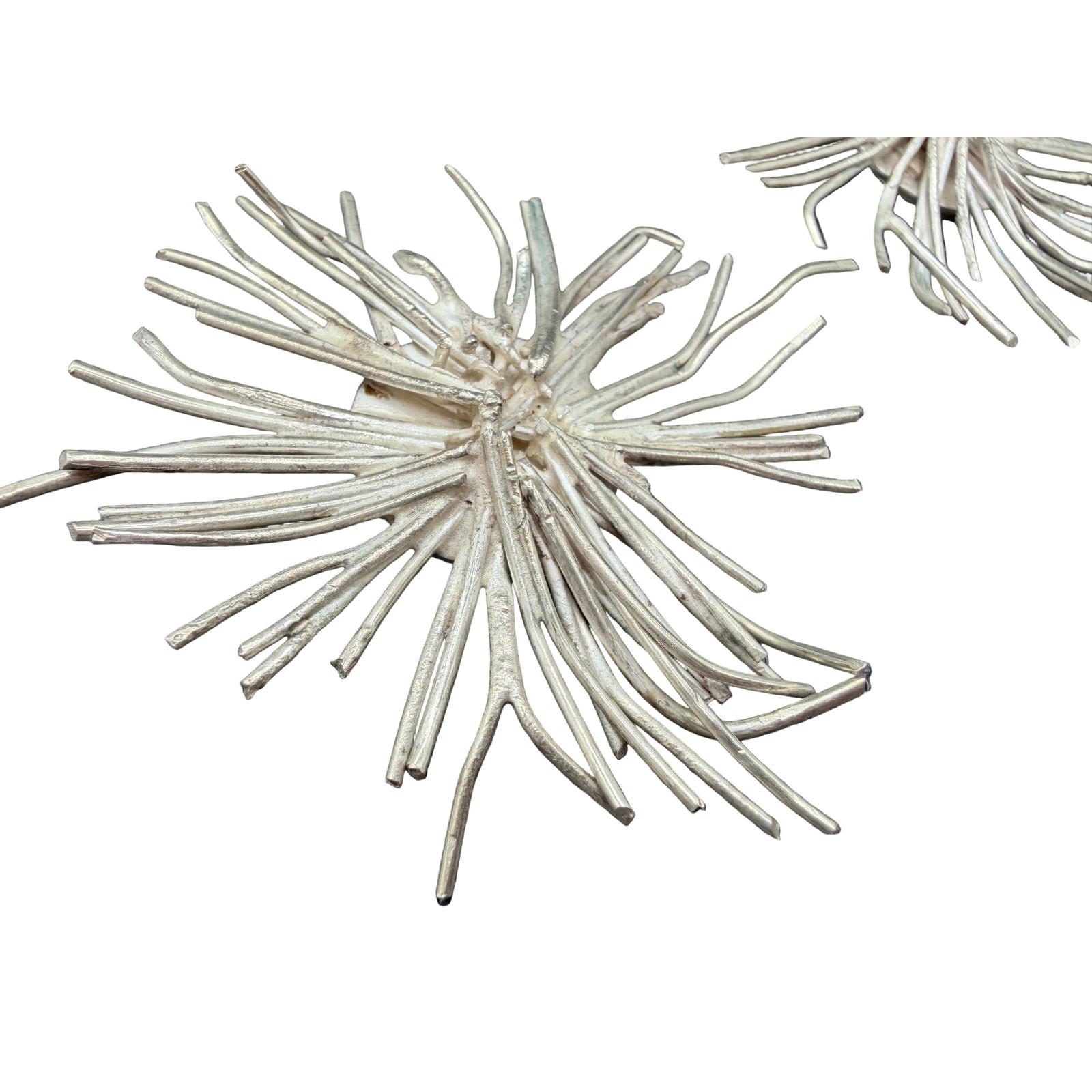 1970s Brutalist Sterling Silver Wire Starburst Statement Clip Earrings