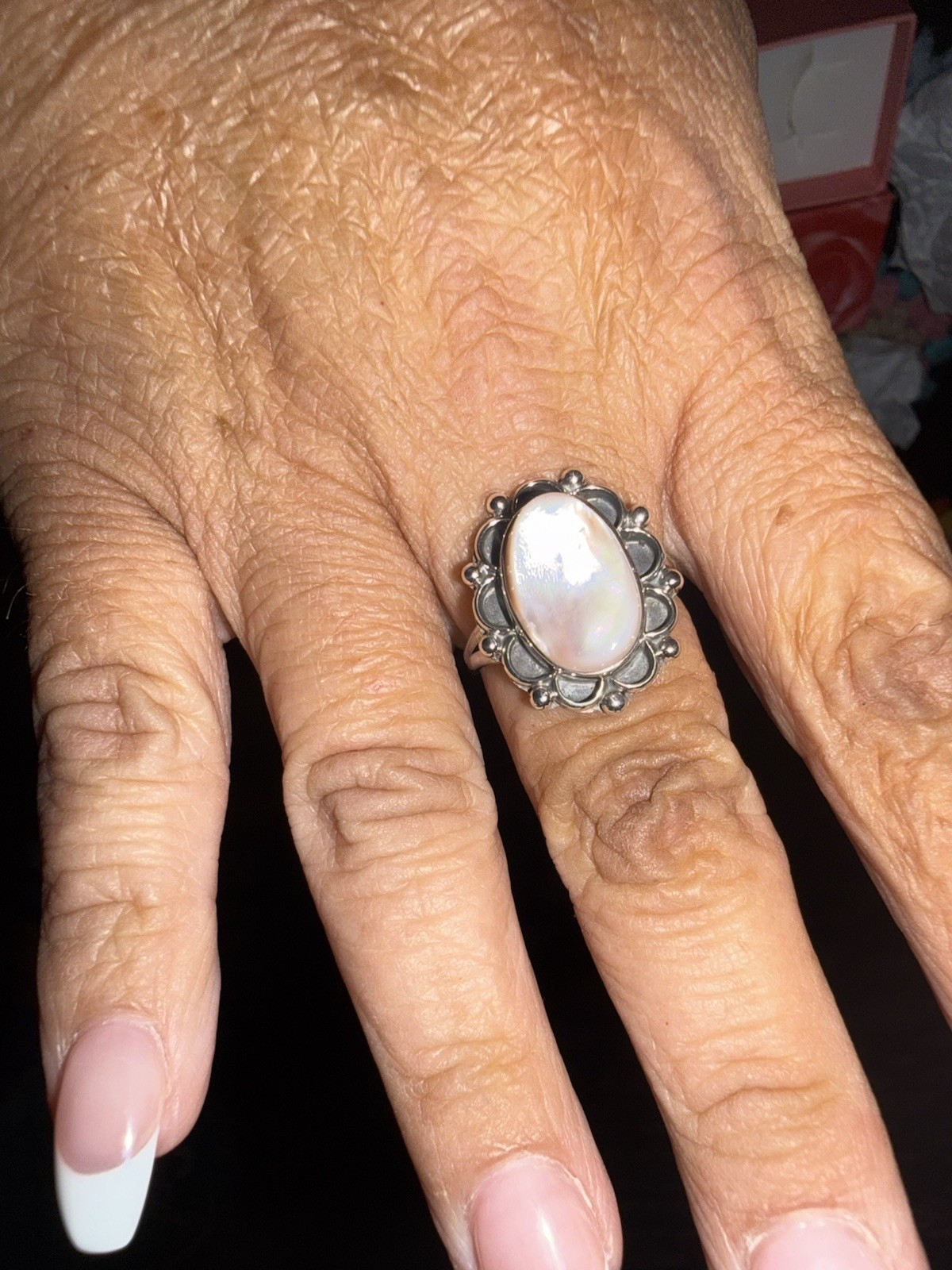 Sterling Silver 925 White Oval Opal Bezel Set Cocktail Ring Size 7