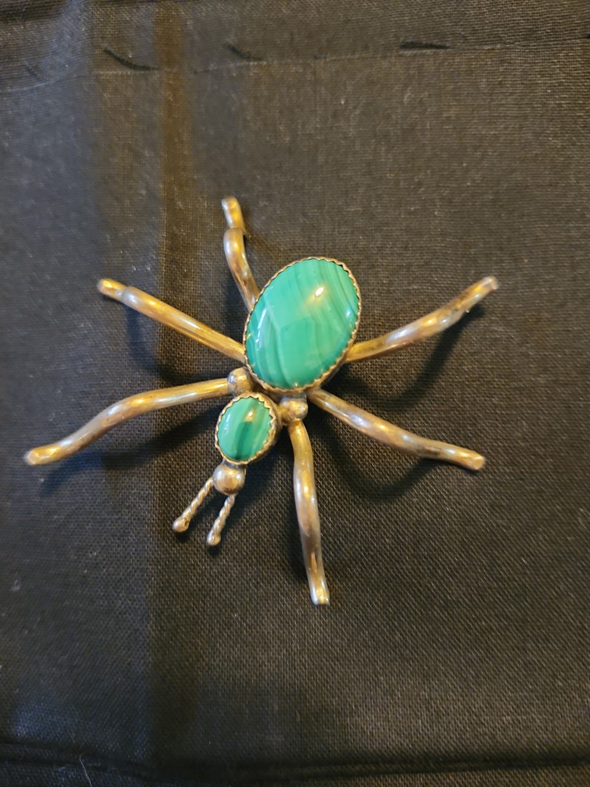 Sterling Silver Spider Broach With Malachite