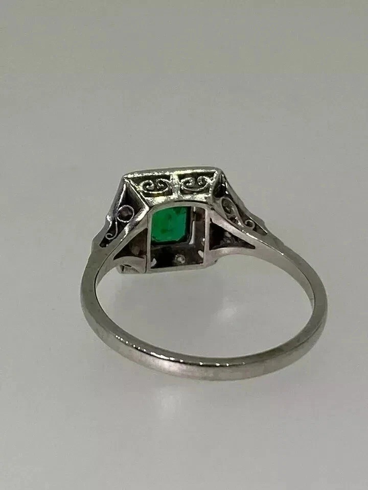 Share 4Ct Art Deco Style Green Lab Created Emerald Anniversary 14K White Gold FN