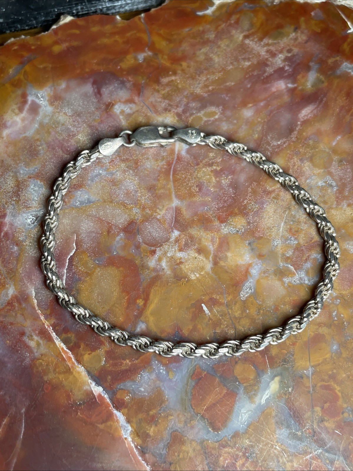 Vintage Italy Sterling Silver Rope Chain Bracelet 7.25”