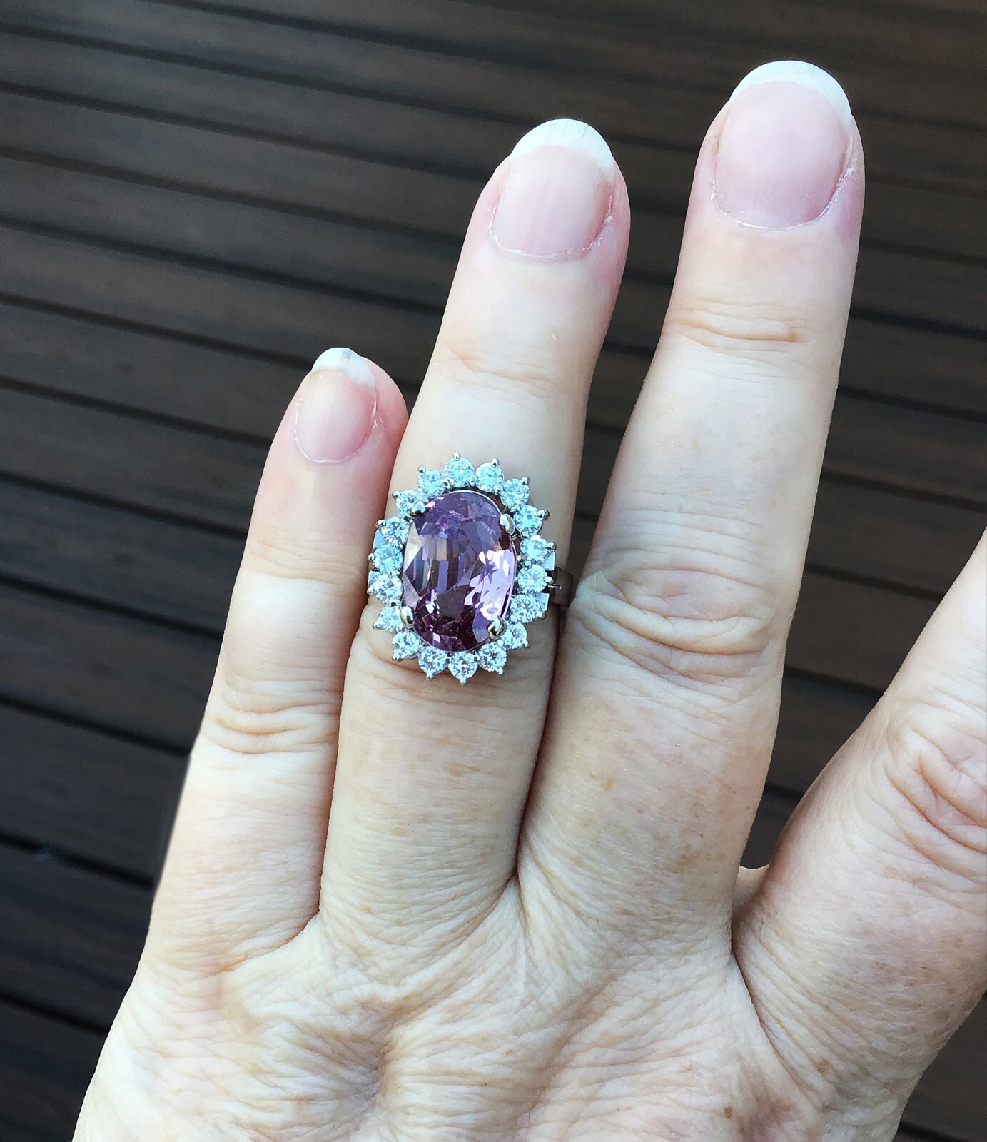 Vintage Large Natural Pink Spinel Diamond Ring 14K White Gold AGI Certificate