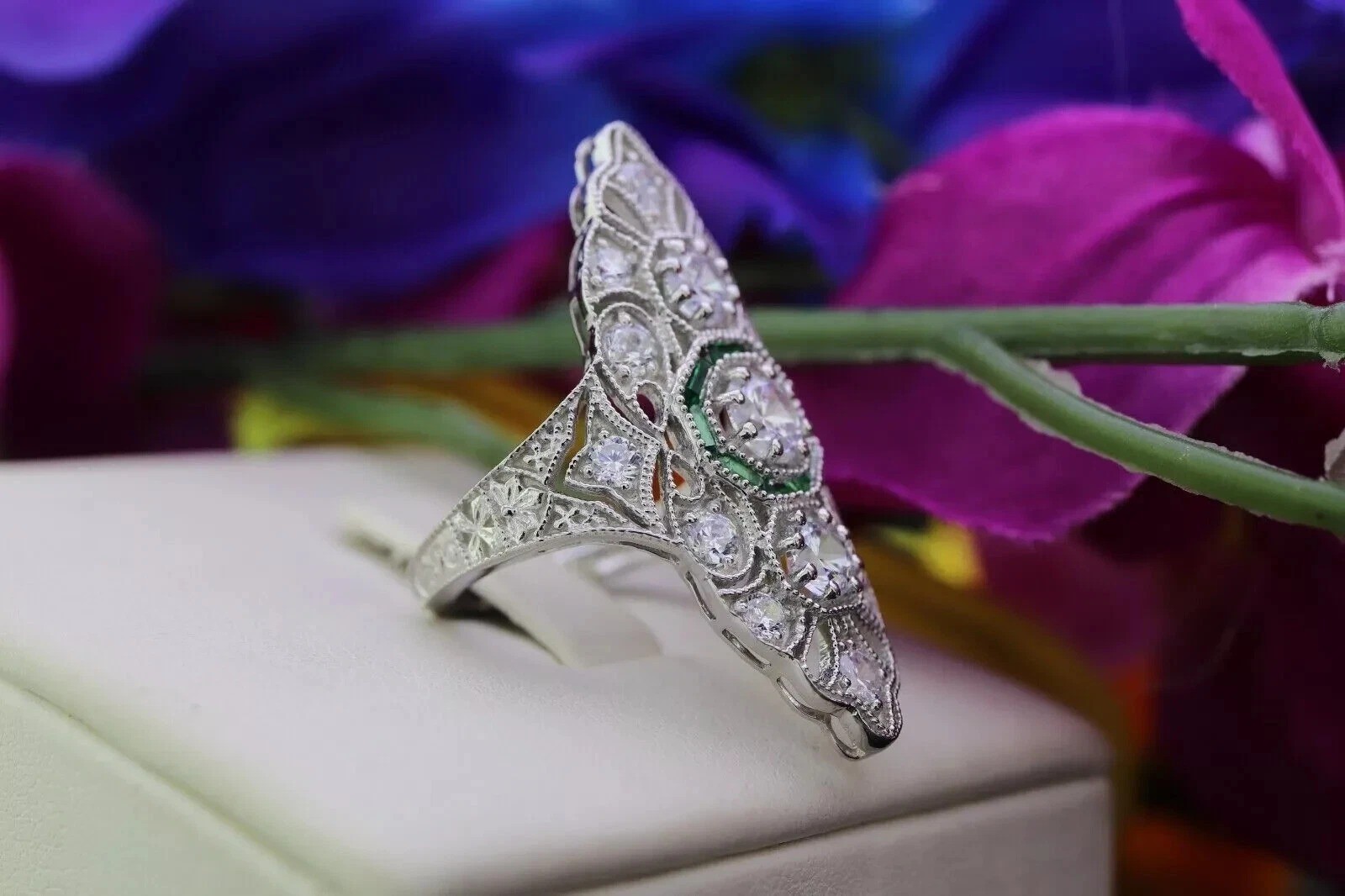 Art Deco 2.50Ct White Emerald CZ Vintage Engagement Wedding Ring In 925 Silver