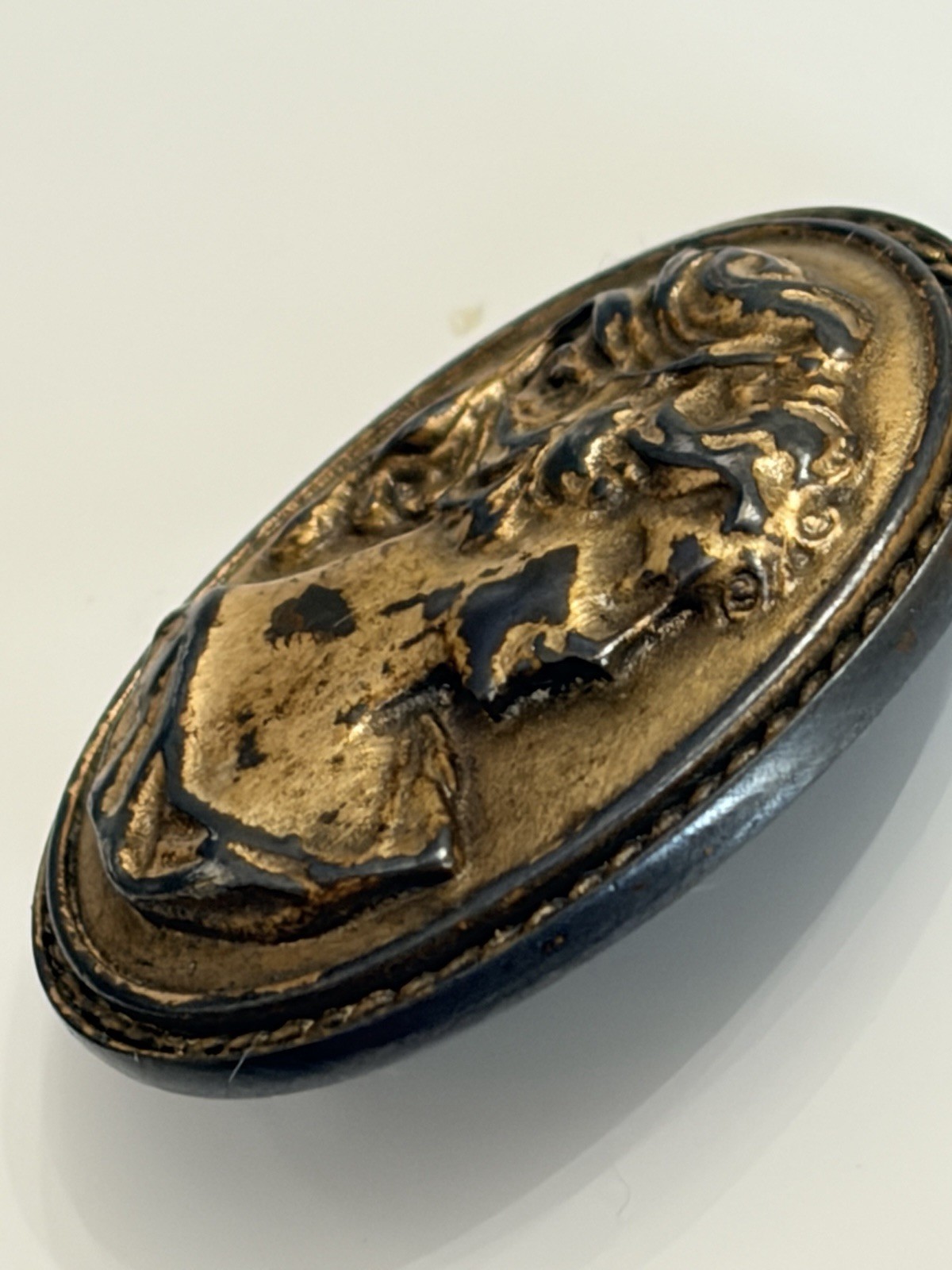 Vintage Bronze Color Brooch Pin Cameo Style Woman Profile Oval Pin