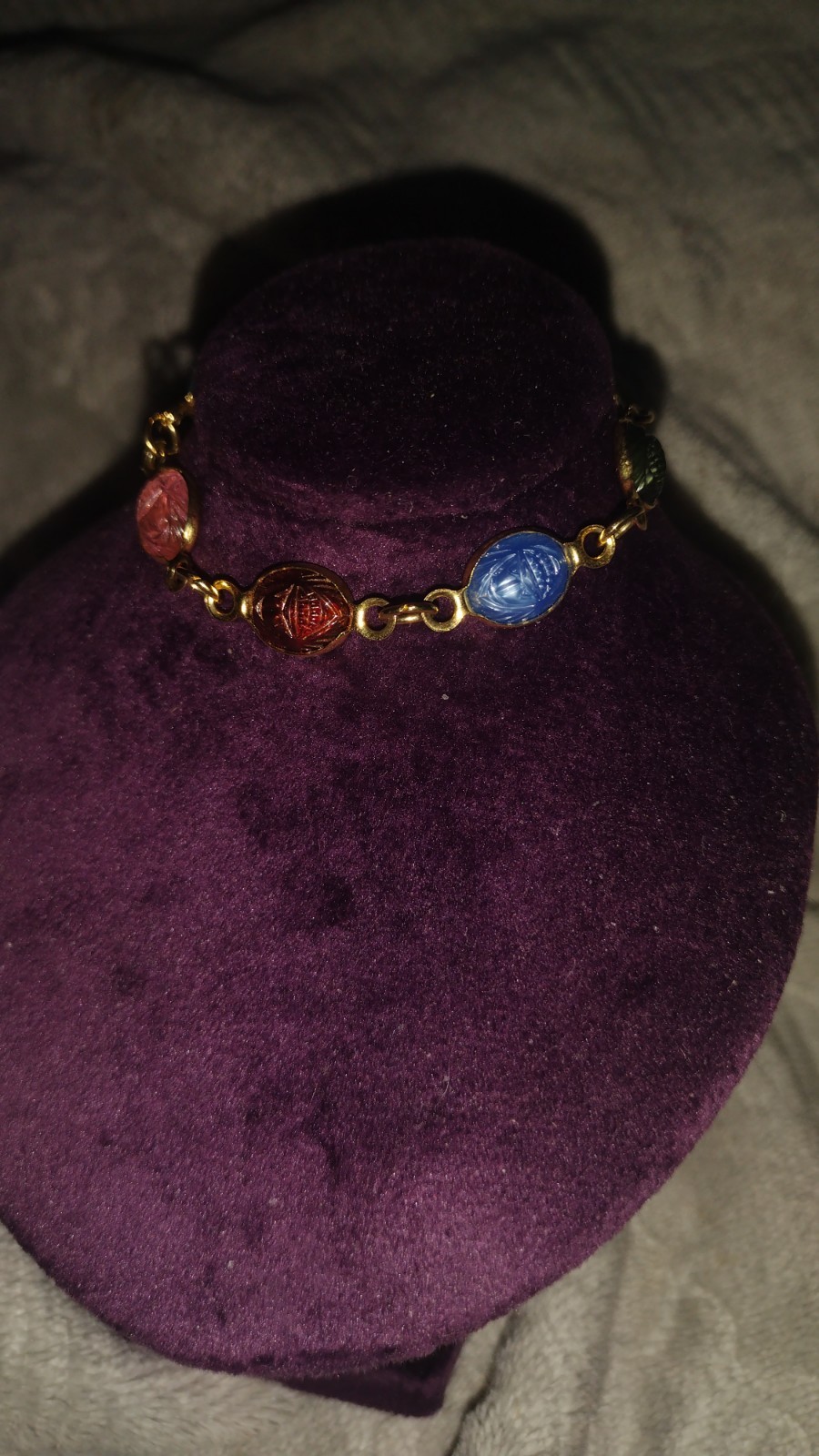 Vintage Tricolor Scarab Bracelet With Gold Plated Hardware Highly Collectible