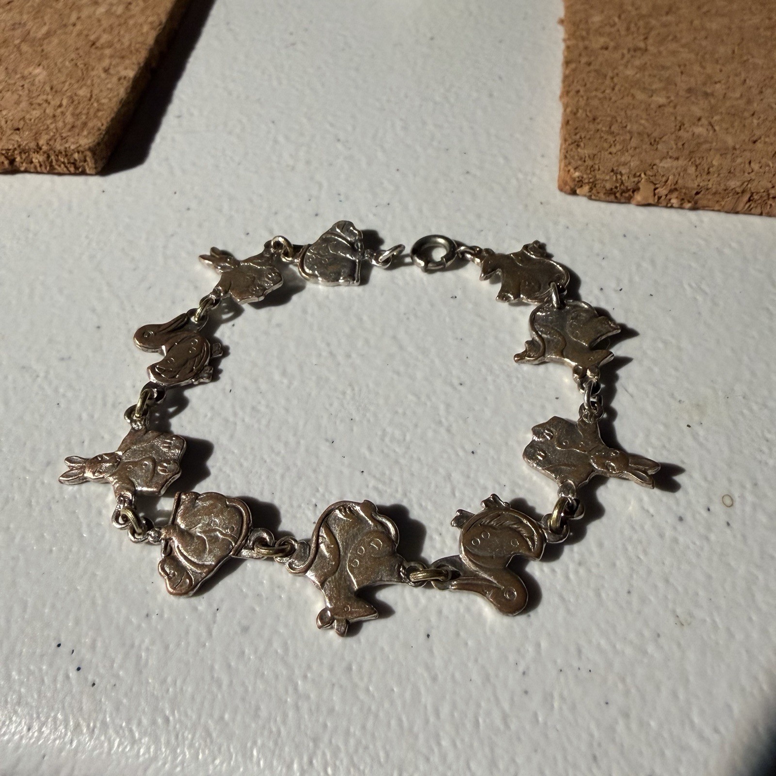 Vintage 1950s Sterling Silver Peter Rabbit Storybook Animal Link Bracelet