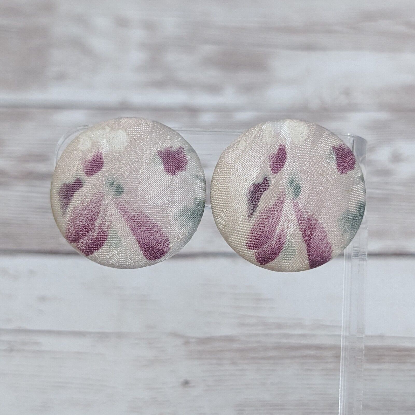 Vintage Clip On Earrings – Fabric Button Style 1 & 1/8″