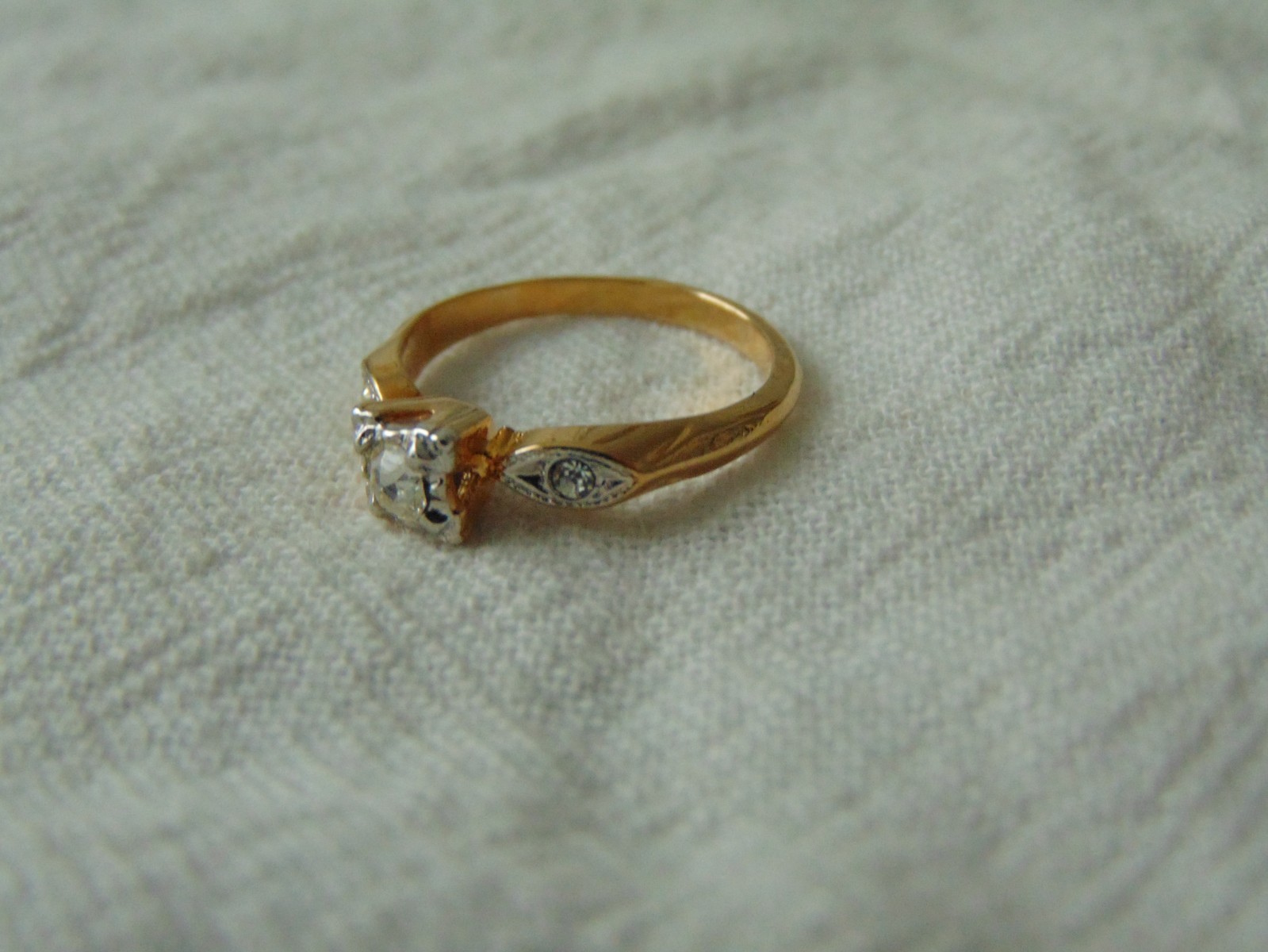 vtg antique two tone three crystals gold filled Espo engagement ring sz.5.5 nos