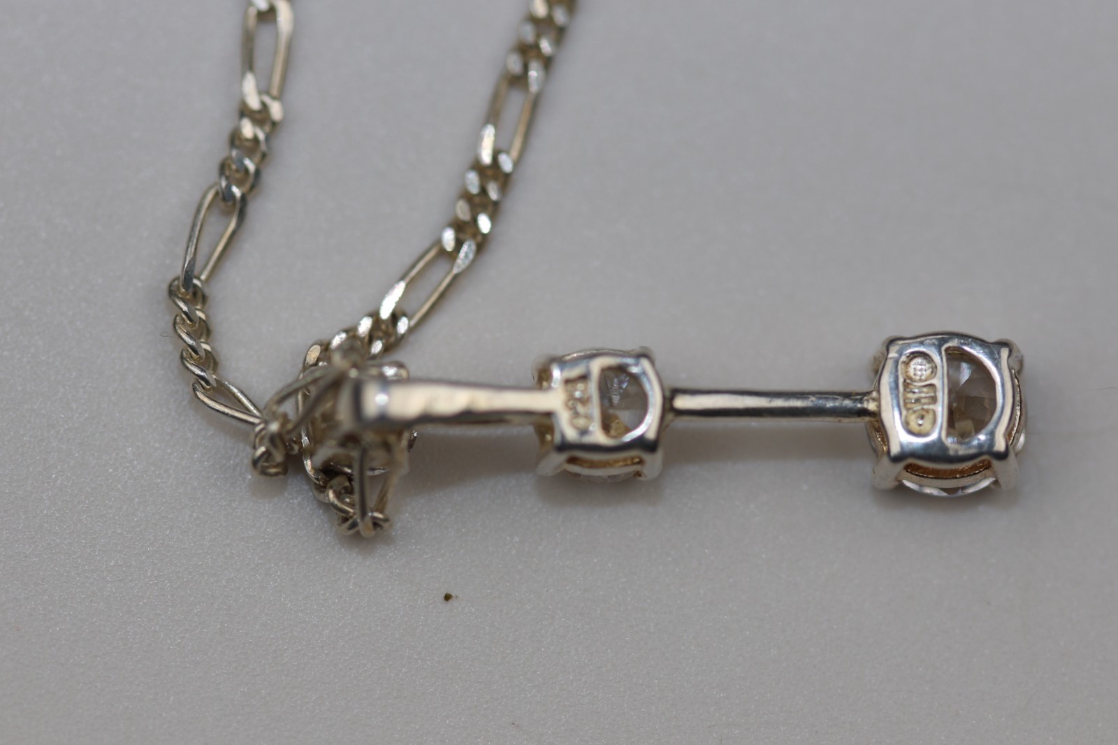 Bar Drop Triple Gemstone Pendant Necklace Sterling Silver