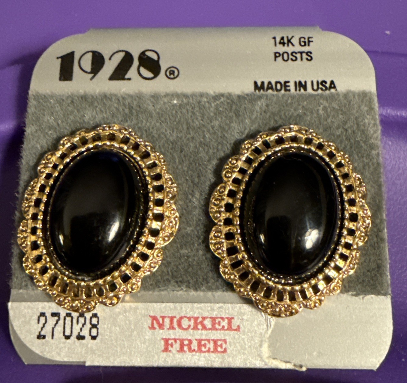 1928 Brand Nickel Free Gold Tone And Black Earrings 14k Gold Filled Posts 20728