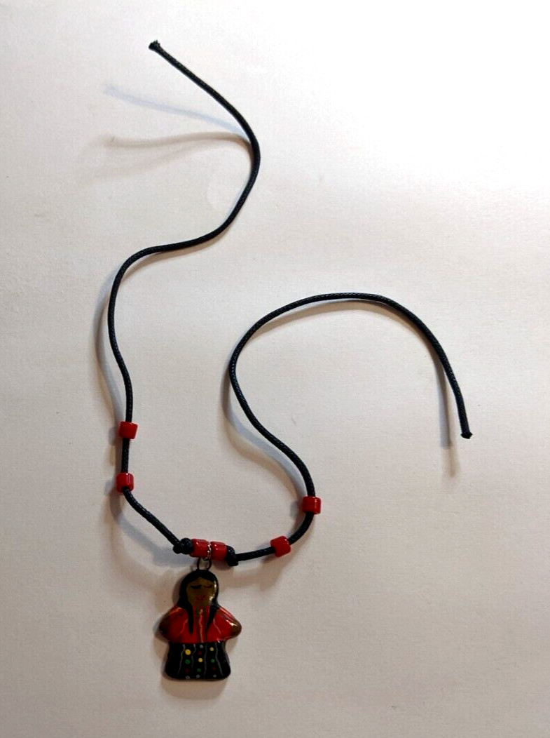 VINTAGE HANDPAINTED ETHNIC ART CHARM BEAD GIRL NECKLACE LATIN AMERICAN AFRICAN