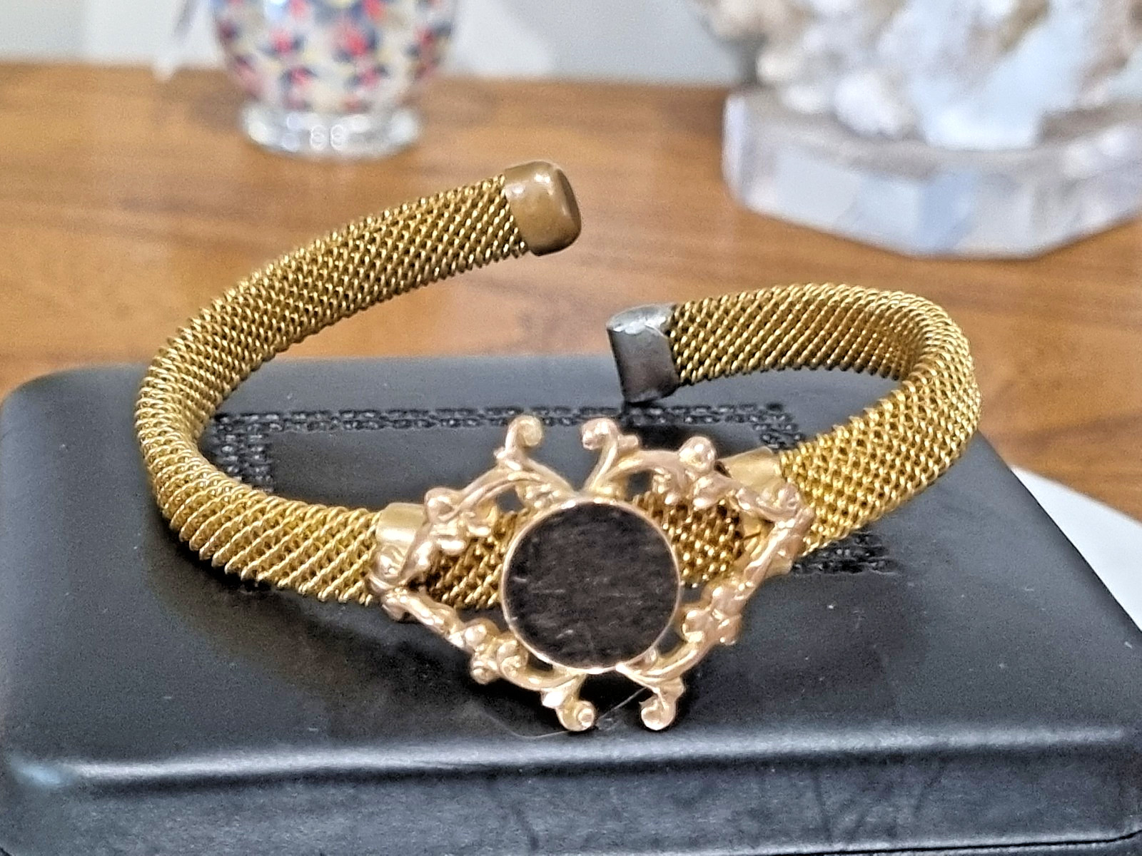 Antique Victorian Gold Mesh Fill Bracelet Bangle Name plate See Video
