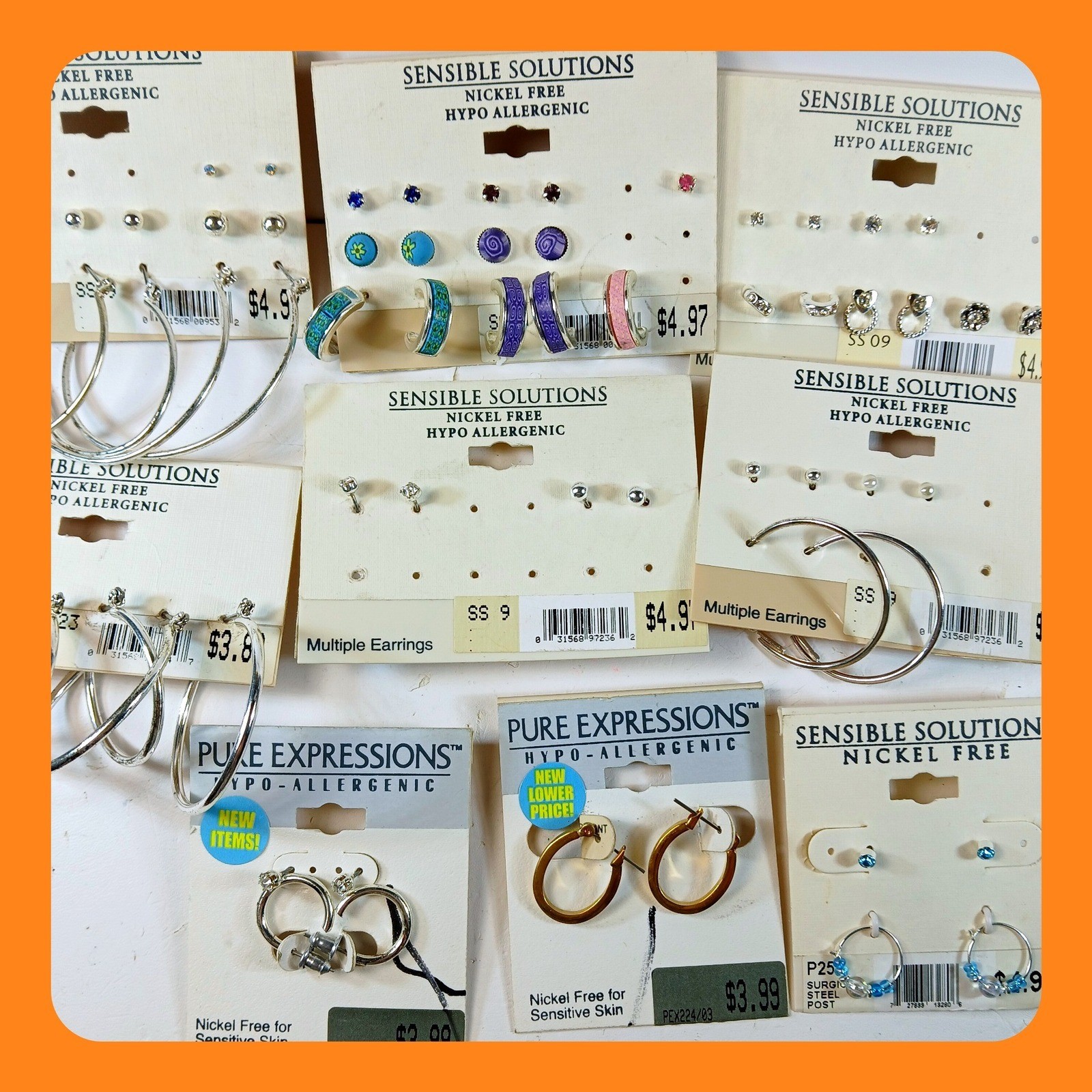 Lot Vintage Y2K Sensible Solutions Earrings Studs Hoops Nickel Free Deadstock