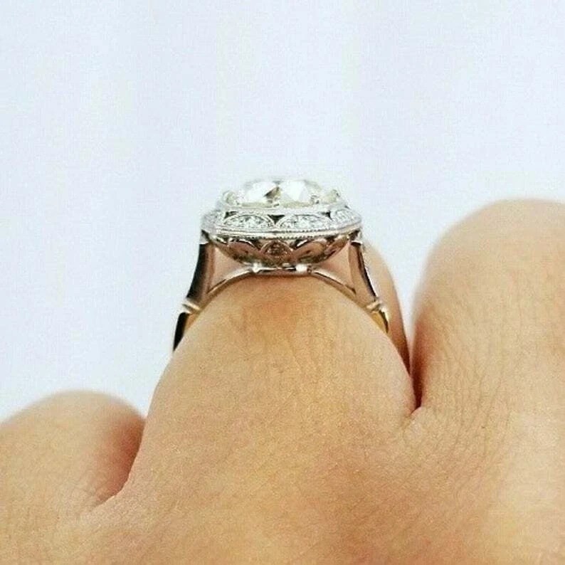 Art Deco 2.5Ct Round Lab Created Diamond Wedding Engagement 925 Silver Ring