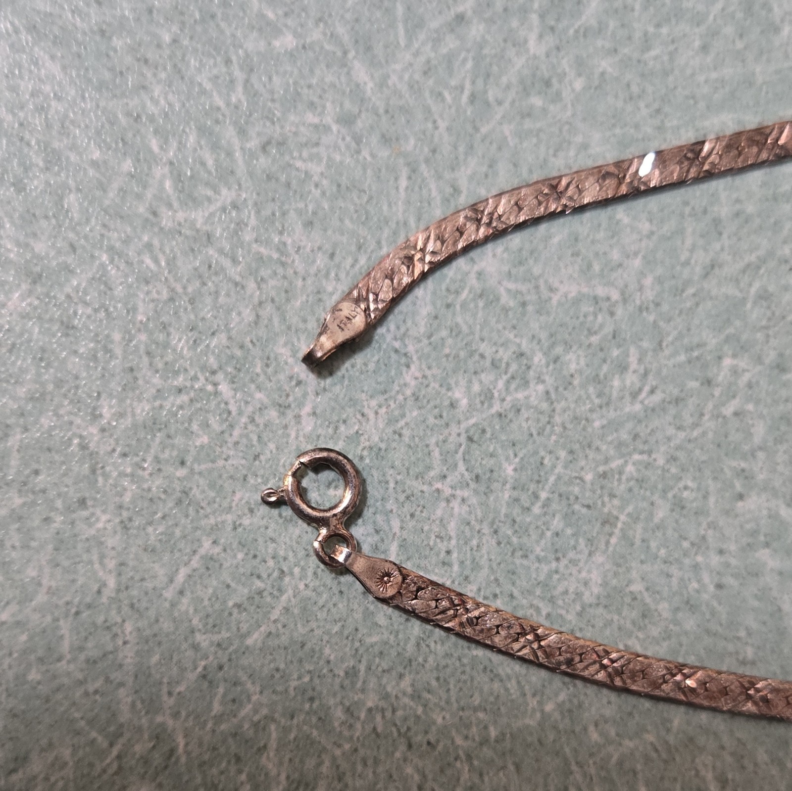 Signed 925 Sterling Silver Herringbone Chain Necklace, Spring Ring Closure