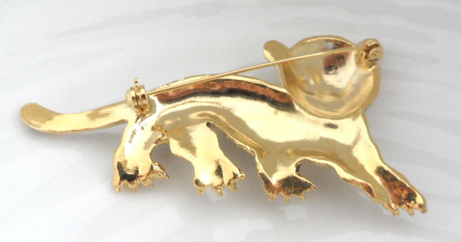 Animal Cub Brooch Cheetah Jaguar Leopard Black Enamel Rhinestone Figural Pin