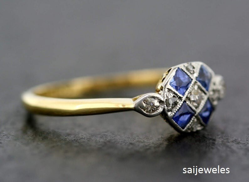 1.10CT Round Cut Lab-Created Diamond Vintage Art Deco Ring 14K 2-Tone Gold Over