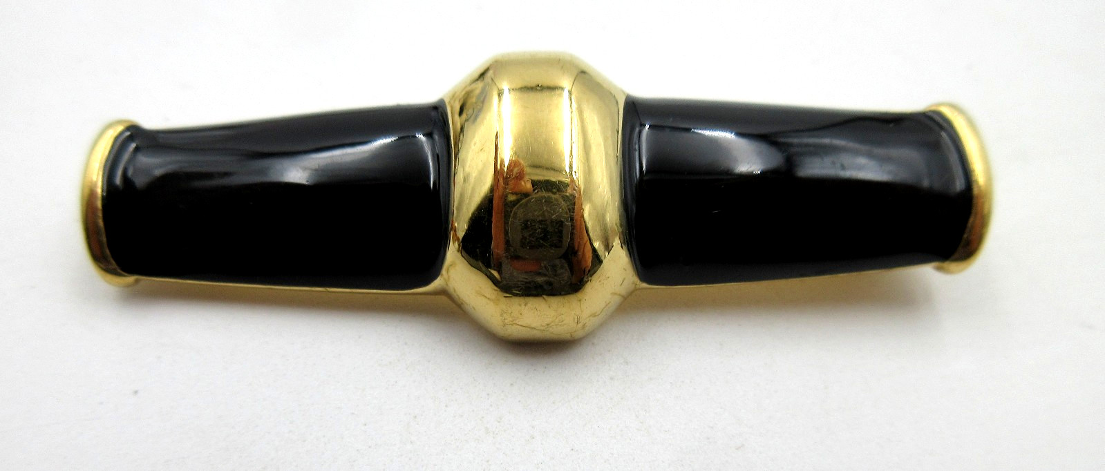 VTG BIG SIGNED MONET UNUSUAL black enamel gold tone geometric Brooch Pin Jewelry