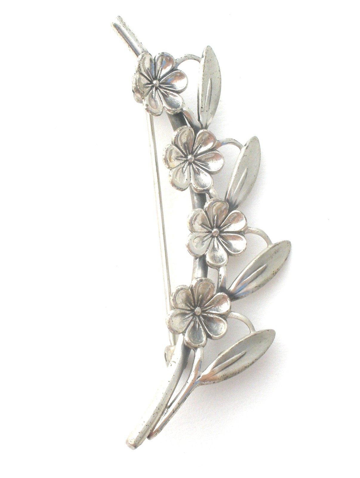 Sterling Silver Brooches Lot of 3 Flower Leaf Art Beau Rhinestone Vintage Pins