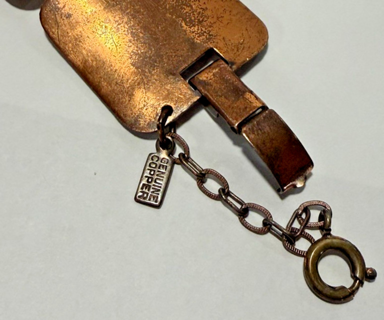 COPPER-Vintage Bracelet & Matching Clip On Earrings Marked Copper. 6.5”