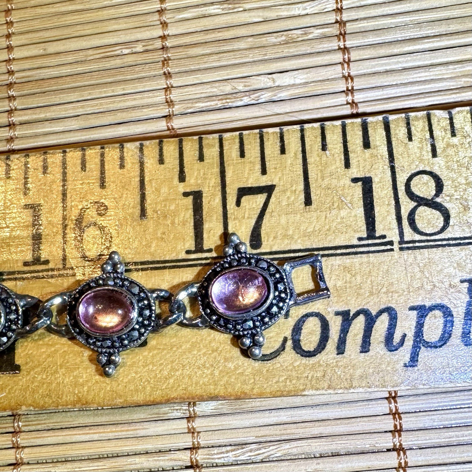 Vintage Silver Beaded & Marcasite Collar Necklace, Bezel Set With Pink Cabochons
