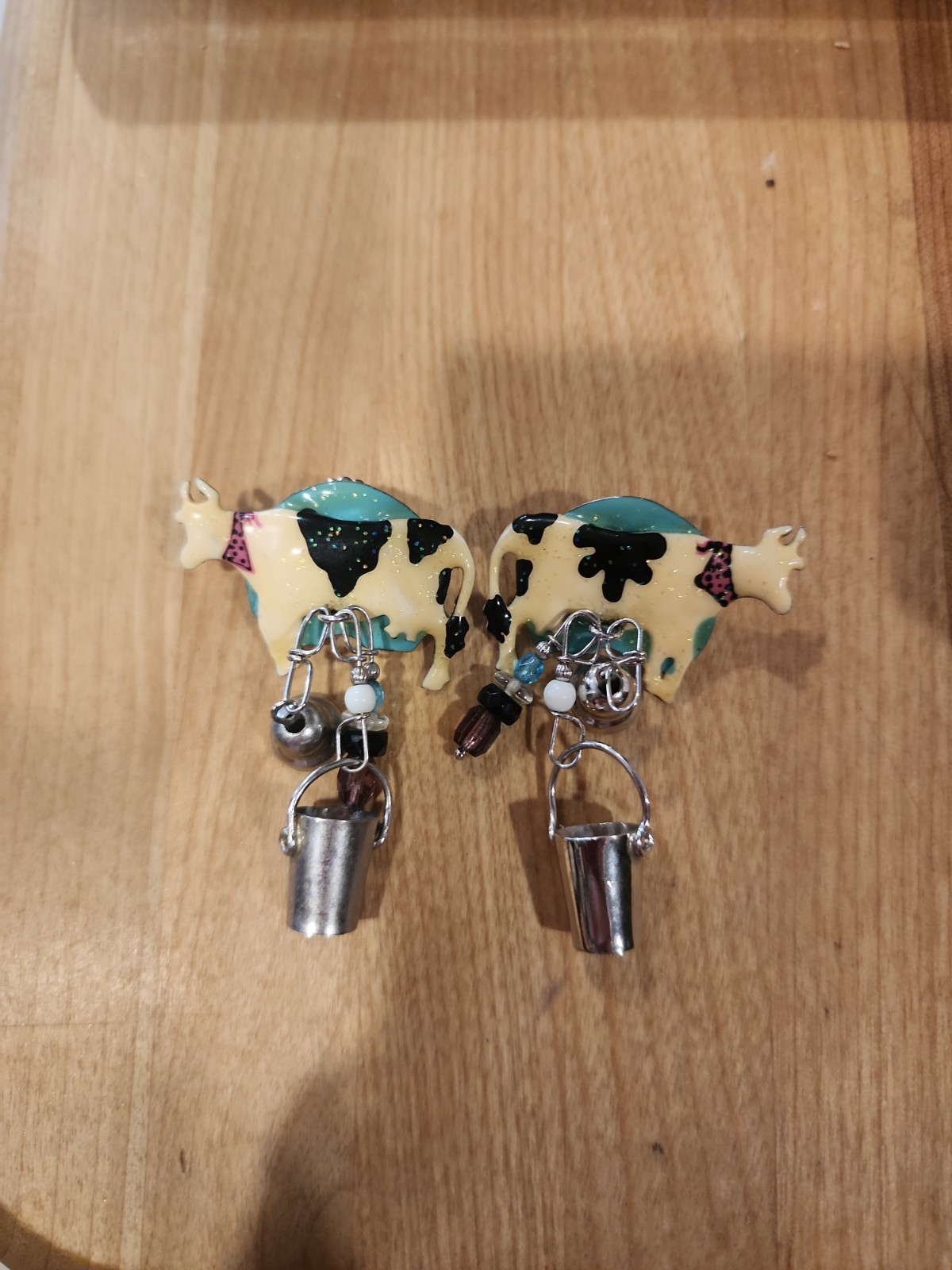 Vintage LUNCH AT THE RITZ Enamel Cow Pierced Earrings Signed. Retired. Rare!